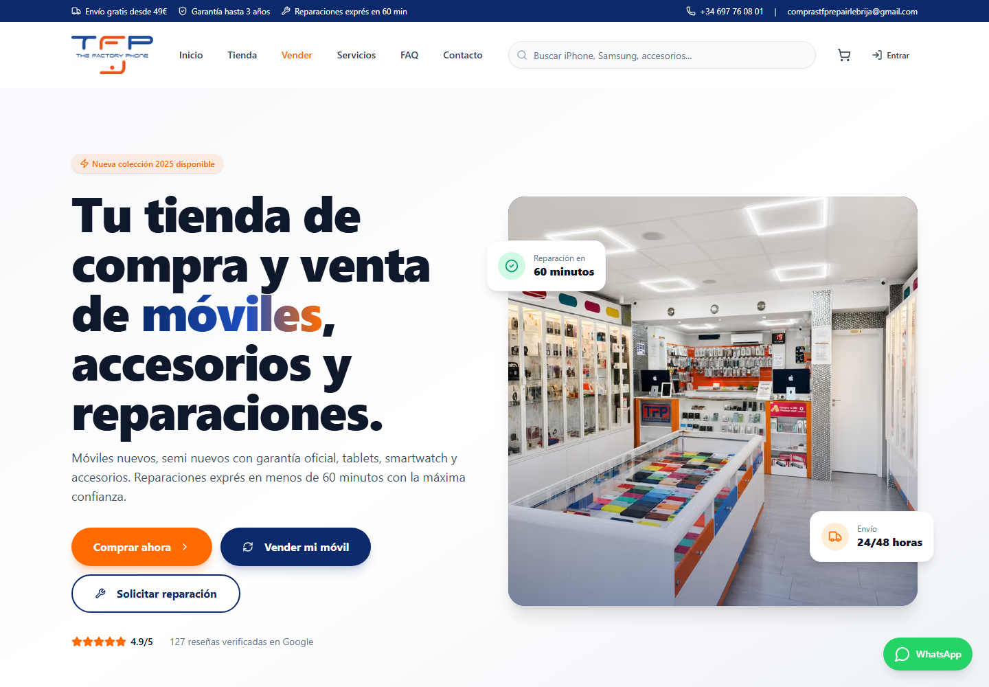 Página de inicio de The Factory Phone, tienda de móviles y reparaciones