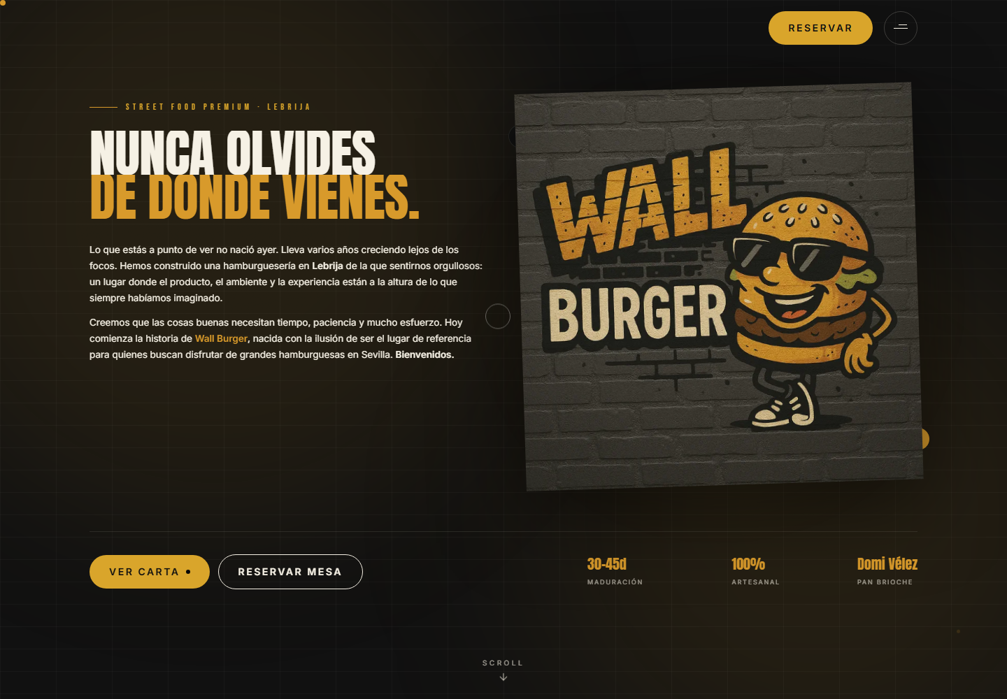 Página de inicio de Wall Burger, hamburguesería en Lebrija