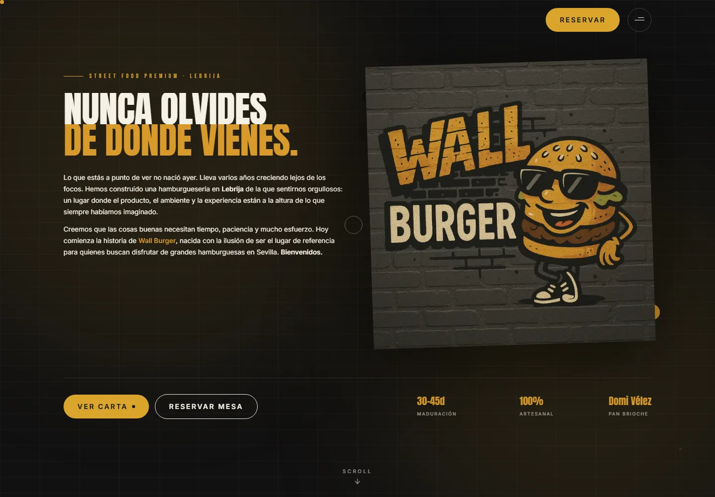 Página de inicio de Wall Burger, hamburguesería en Lebrija